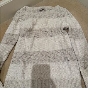 LOFT Textured Striped Sweater - Gray and Cream